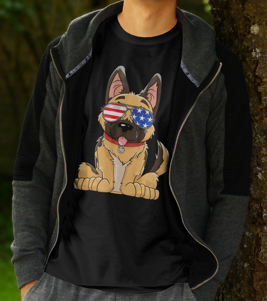German Shepherd USA Flag Sunglasses T-Shirt