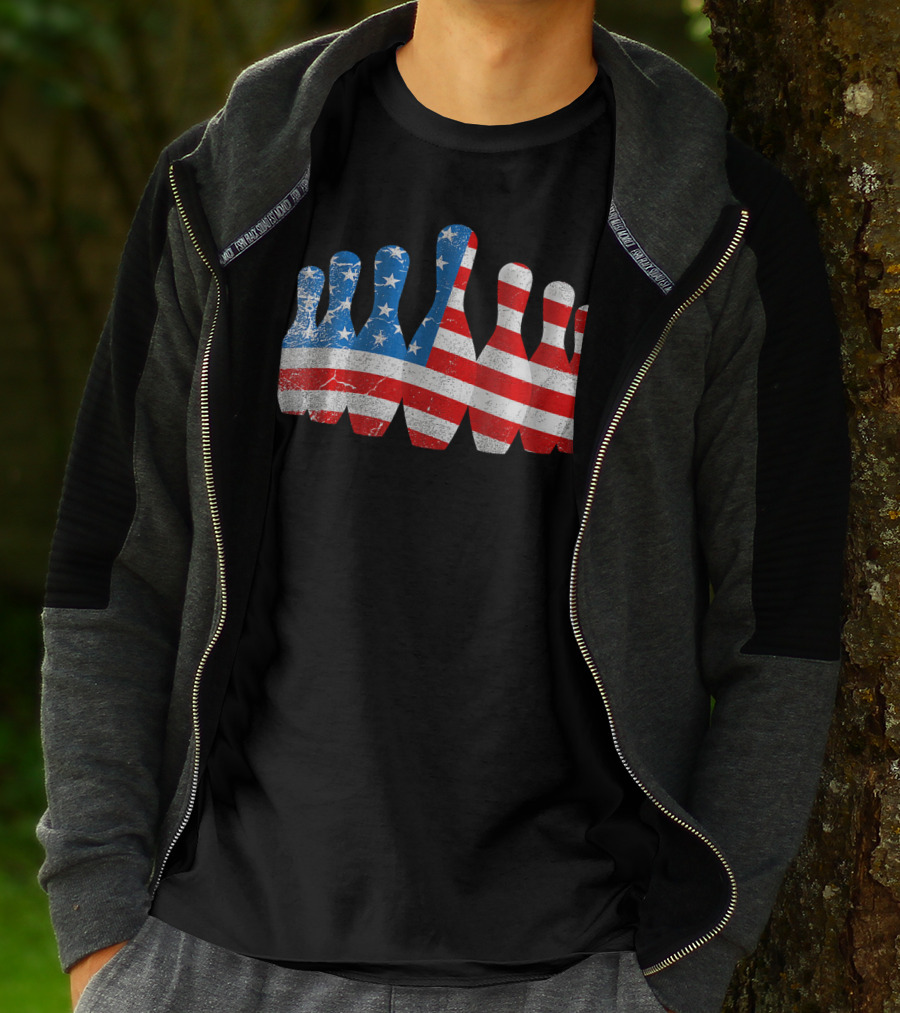 American Flag Bowling Pins Patriotic Bowler T-Shirt