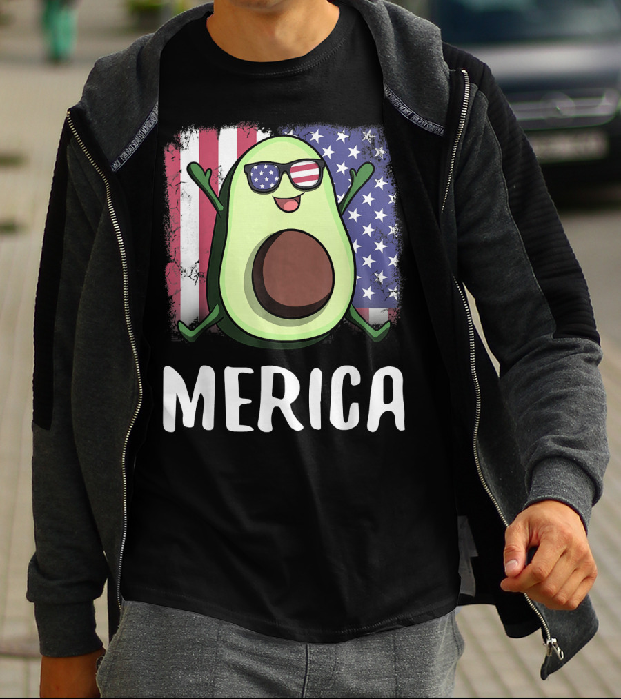 MERICA Avocado USA American Flag T-Shirt