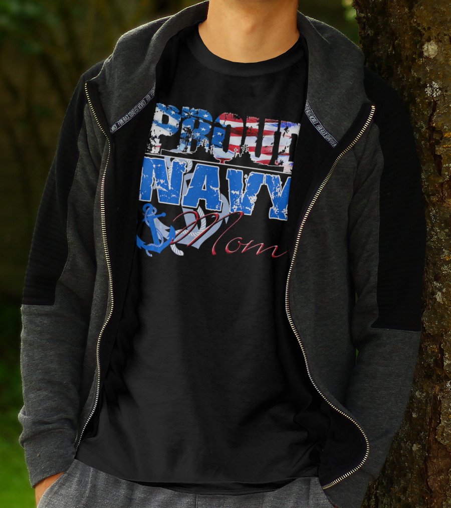 Proud Navy Mom Patriotic Sailor Anchor Graphics T-Shirt
