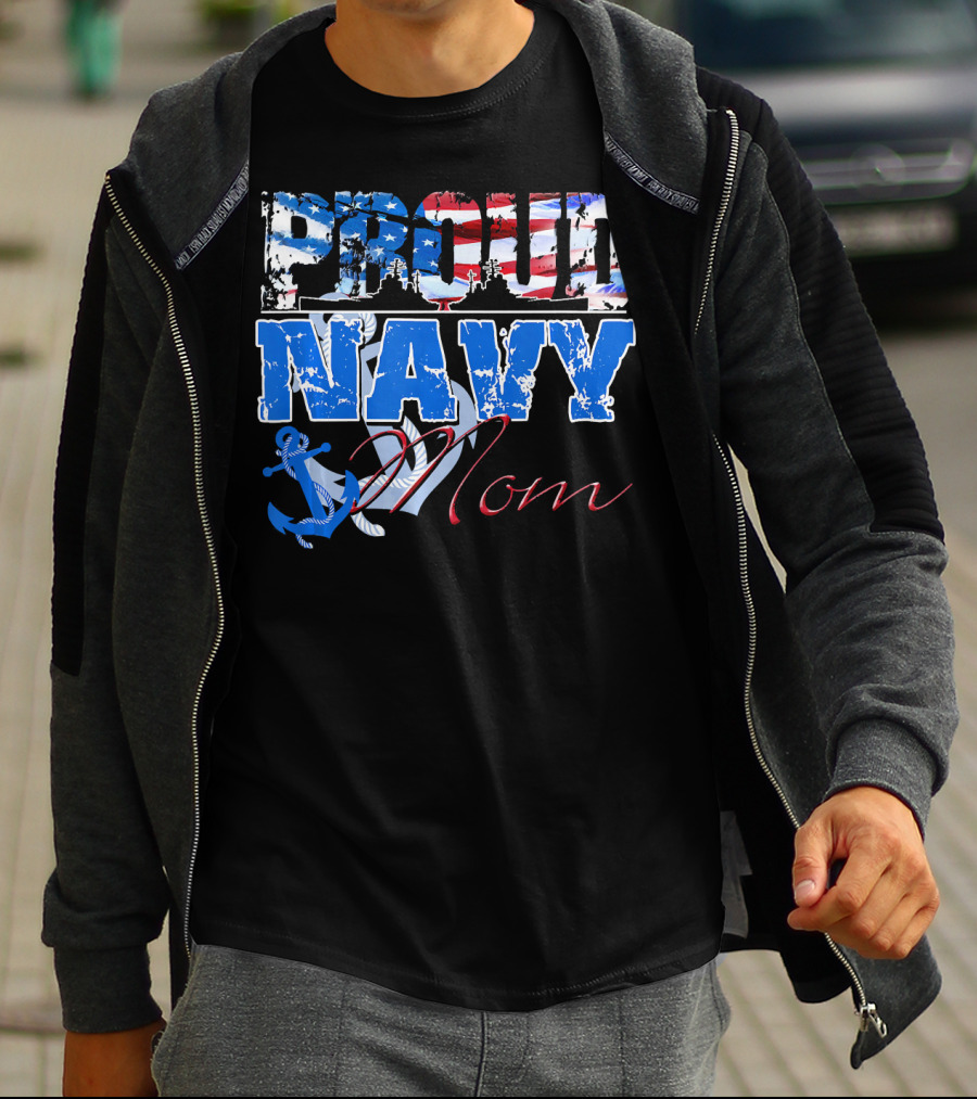 Proud Navy Mom Patriotic Sailor Anchor Graphics T-Shirt