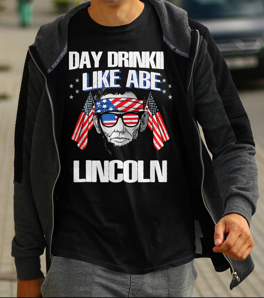 Day Drinkin Like Abe Lincoln American Flag Bandana And Sunglasses T-Shirt