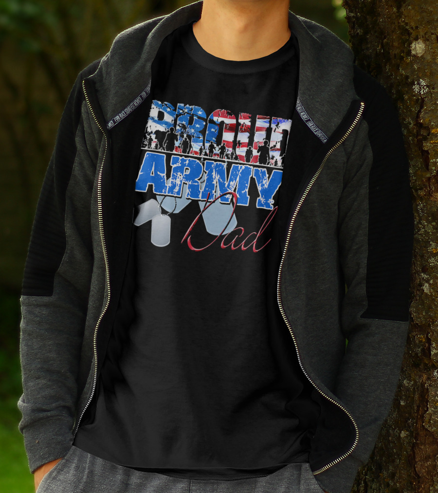 Proud Army Dad US Military Dog Tag American Flag T-Shirt