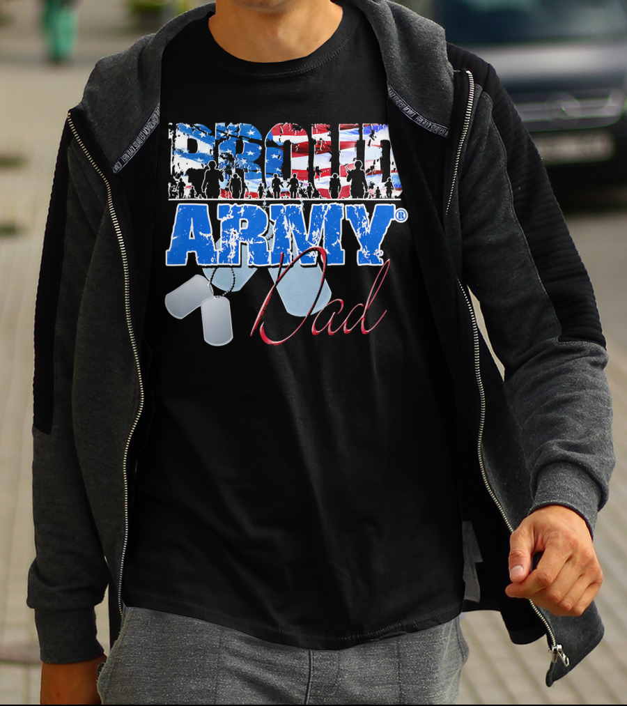 Proud Army Dad US Military Dog Tag American Flag T-Shirt