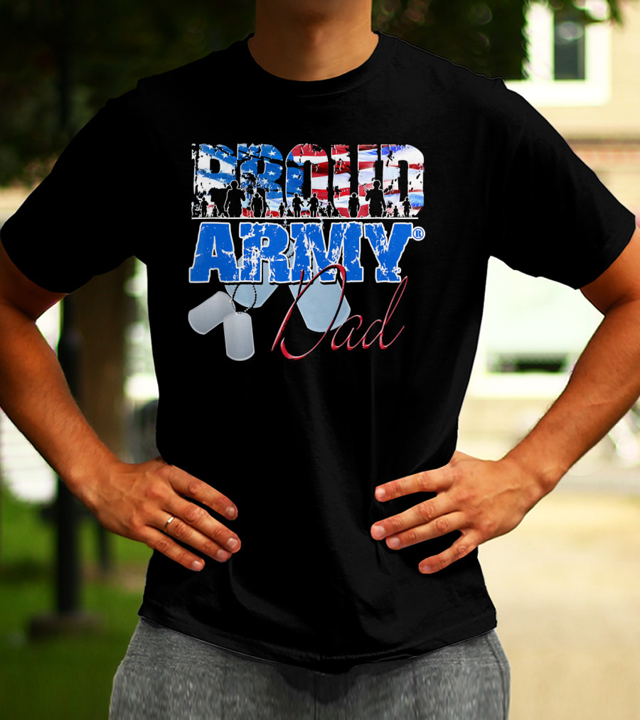 Proud Army Dad US Military Dog Tag American Flag T-Shirt