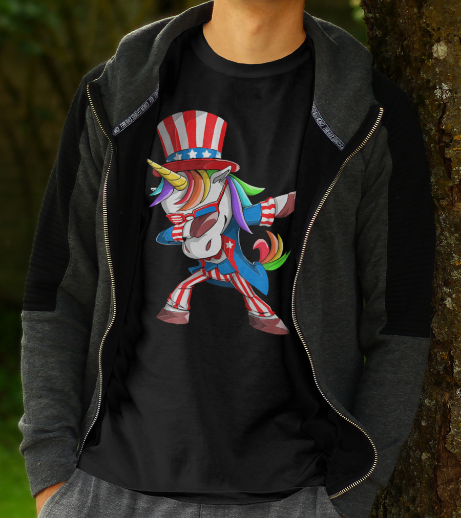 Unicorn Dabbing Uncle Sam Patriotic Rainbow T-Shirt