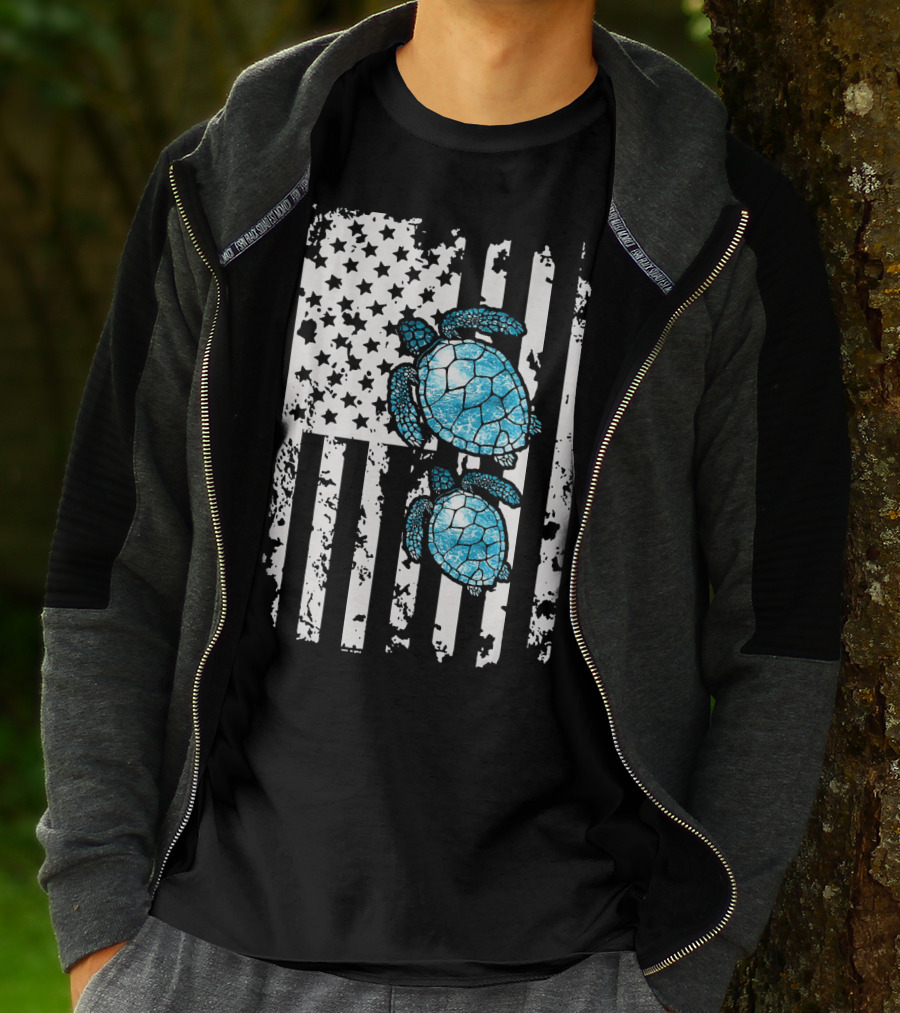 SEA Turtle SEA Turtle American Flag T-Shirt