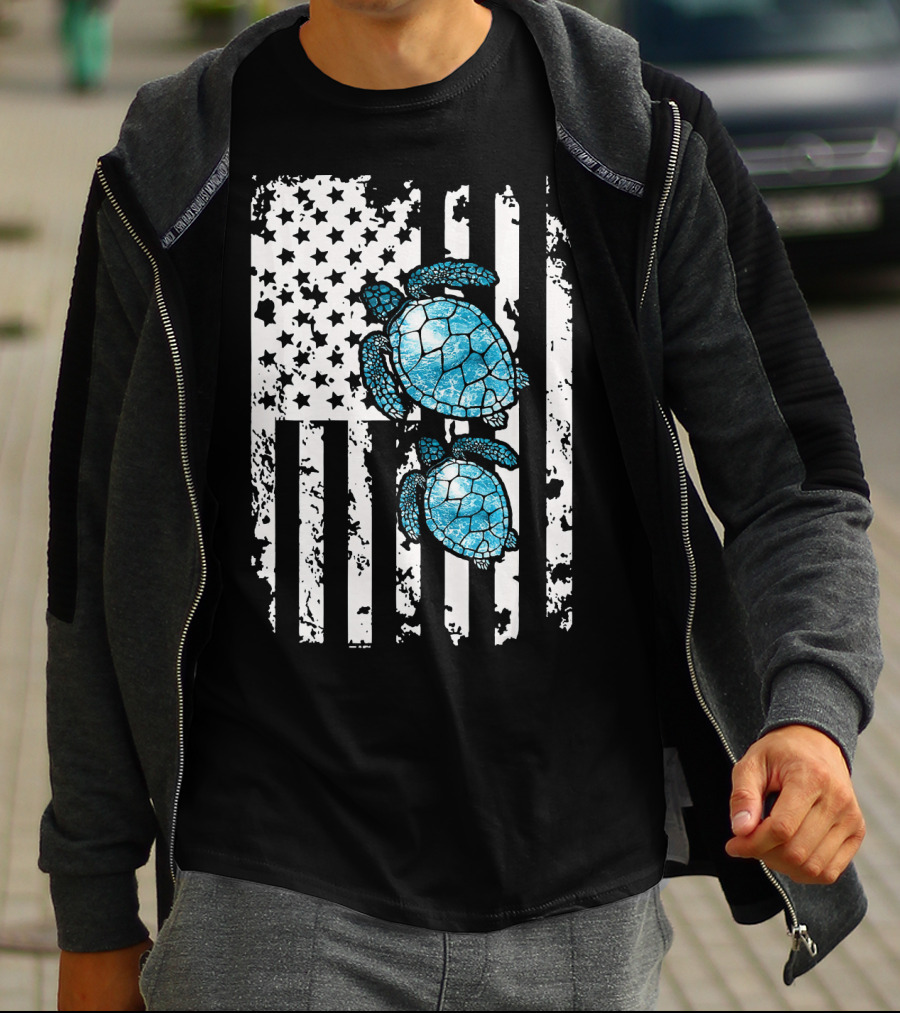 SEA Turtle SEA Turtle American Flag T-Shirt