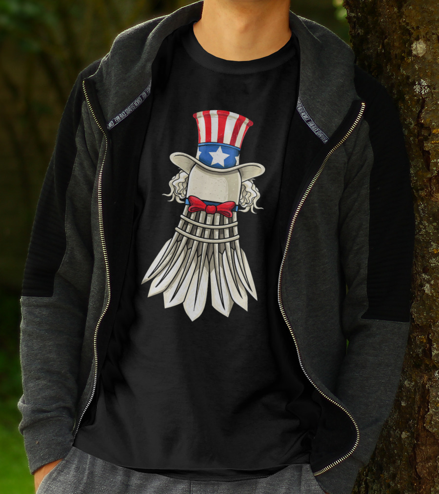 Uncle Sam Badminton Shuttlecock With American Flag Hat T-Shirt