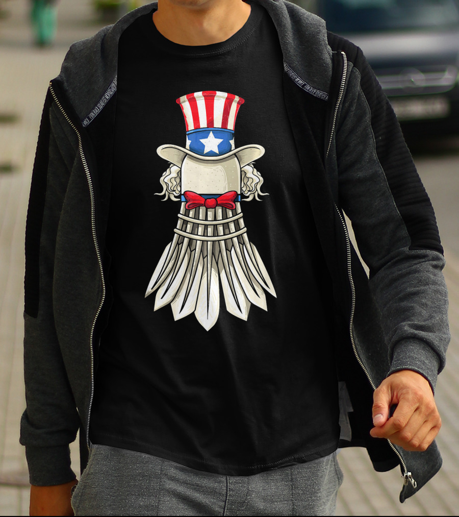 Uncle Sam Badminton Shuttlecock With American Flag Hat T-Shirt