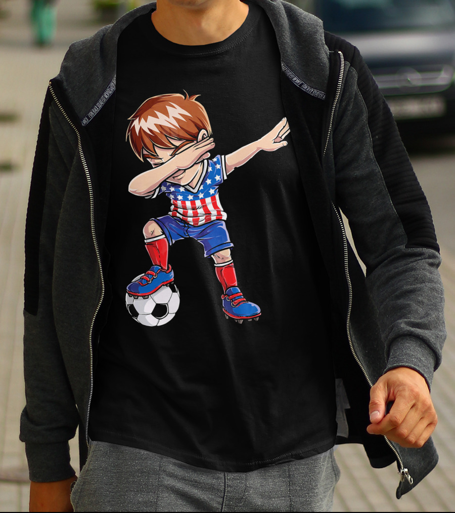 Dabbing Soccer Boy With American Flag Jersey T-Shirt