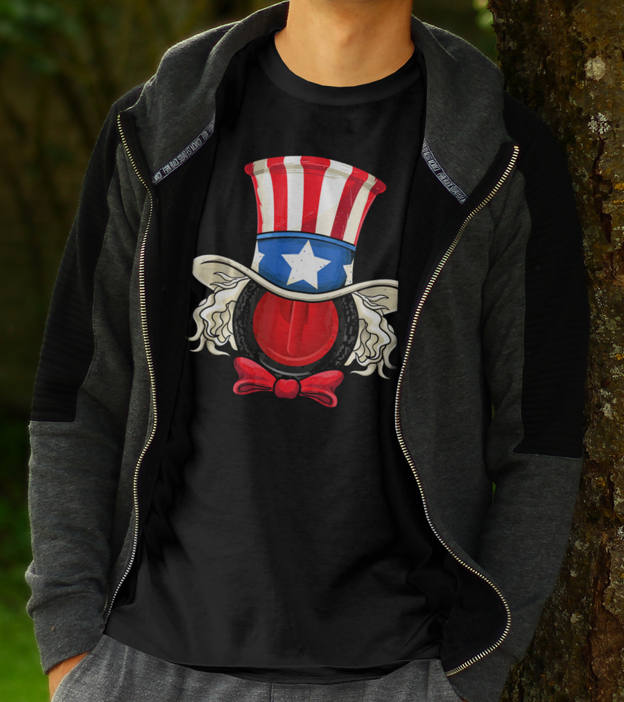 American Flag Curling Stone Uncle Sam Hat Patriotic T-Shirt