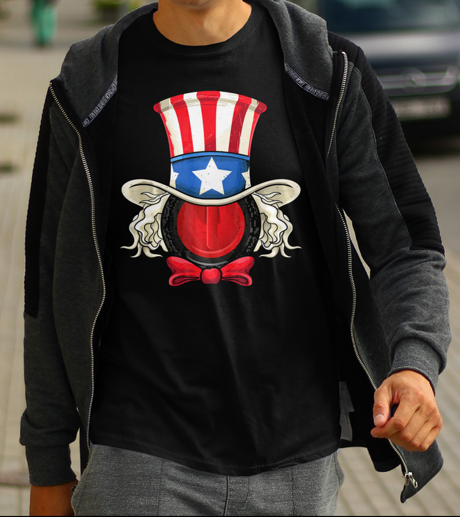 American Flag Curling Stone Uncle Sam Hat Patriotic T-Shirt