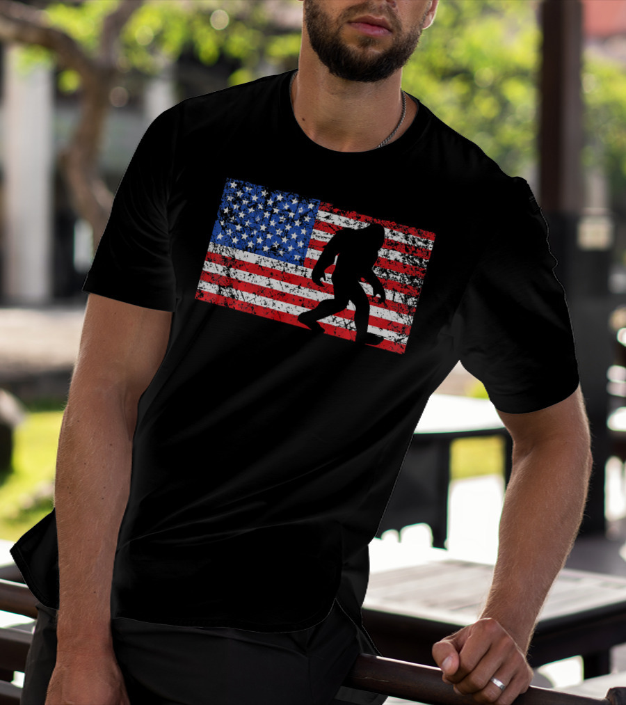 American Flag Bigfoot Silhouette T-Shirt