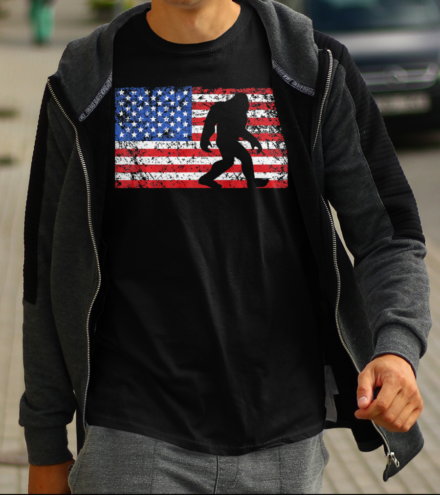 American Flag Bigfoot Silhouette T-Shirt