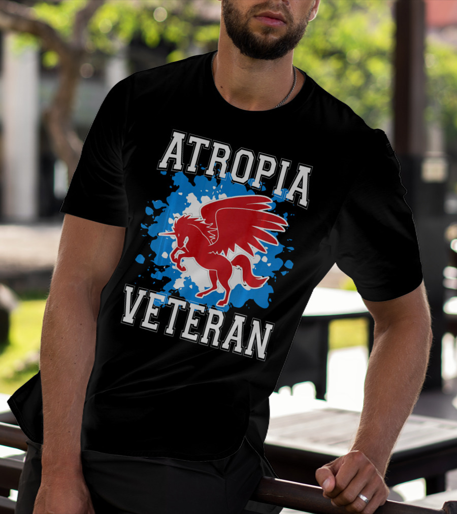 Atropia Veteran Red Winged Unicorn With Blue Splash T-Shirt