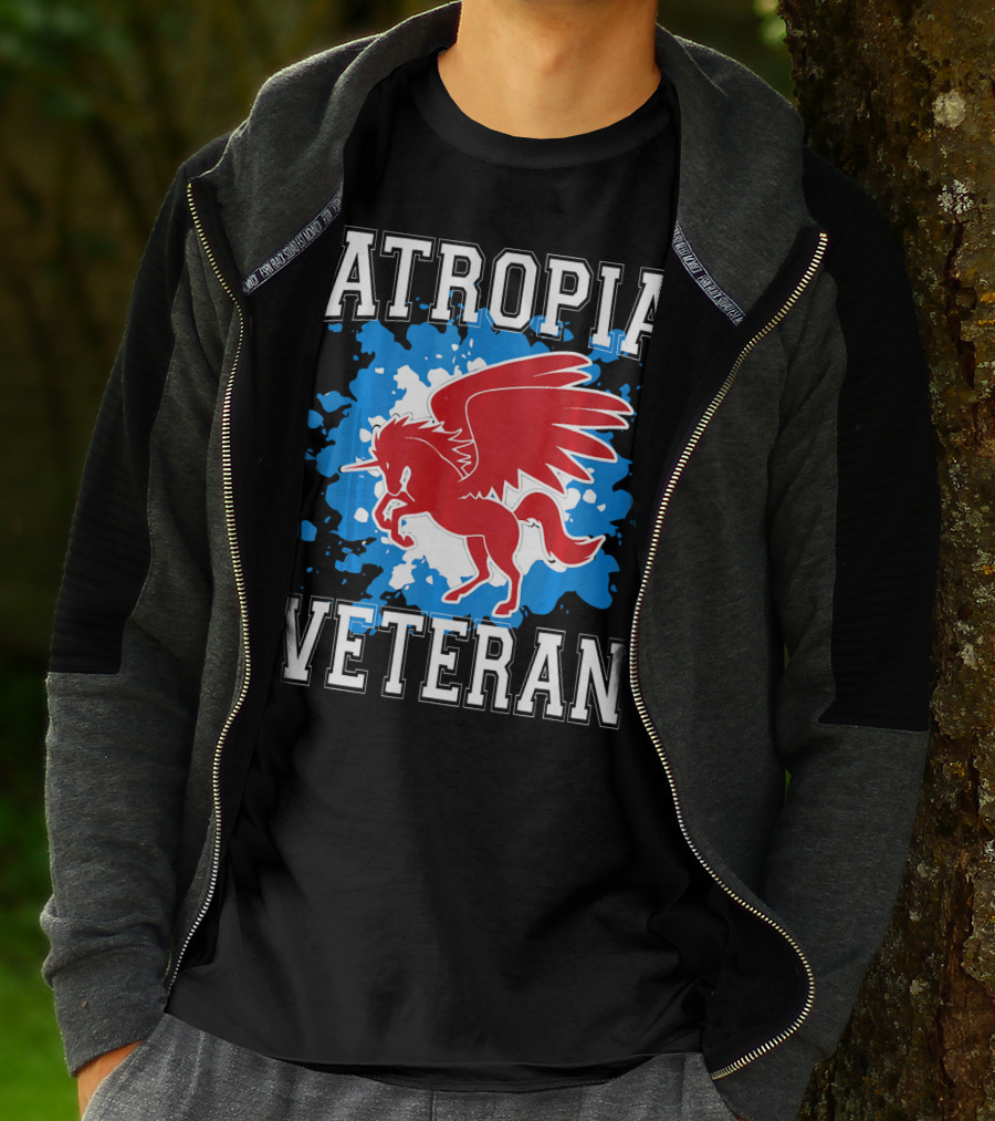 Atropia Veteran Red Winged Unicorn With Blue Splash T-Shirt