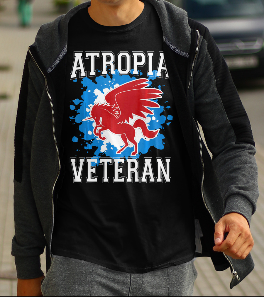 Atropia Veteran Red Winged Unicorn With Blue Splash T-Shirt