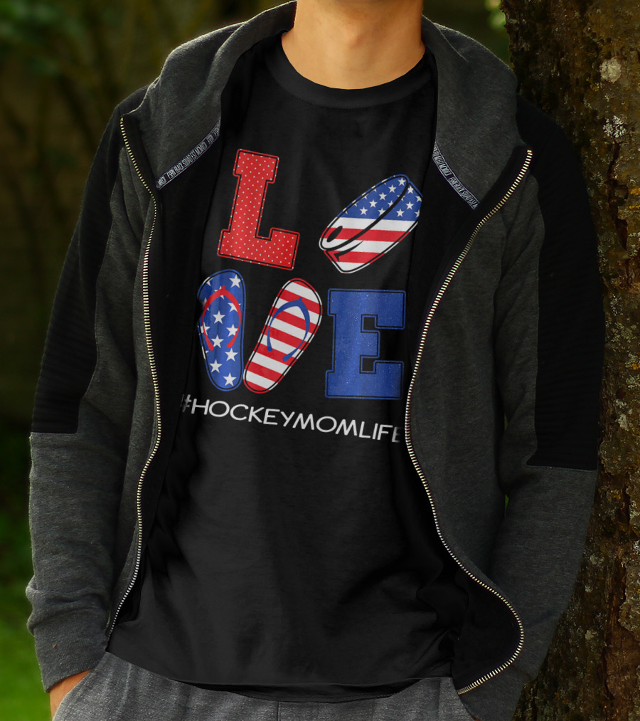 LOVE Hockey Flip Flops American Flag Hockey Mom Life T-Shirt