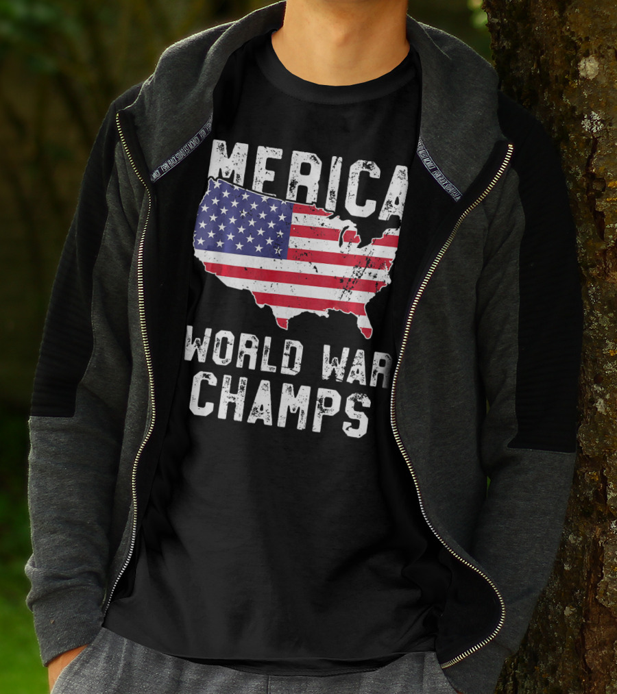 Merica World War Champs Map With American Flag T-Shirt
