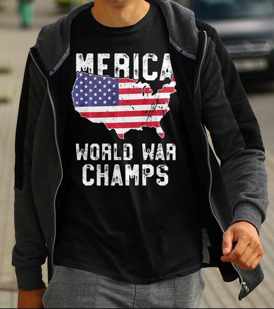 Merica World War Champs Map With American Flag T-Shirt