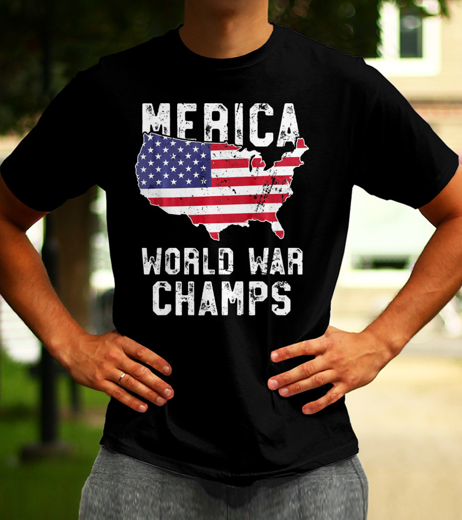Merica World War Champs Map With American Flag T-Shirt