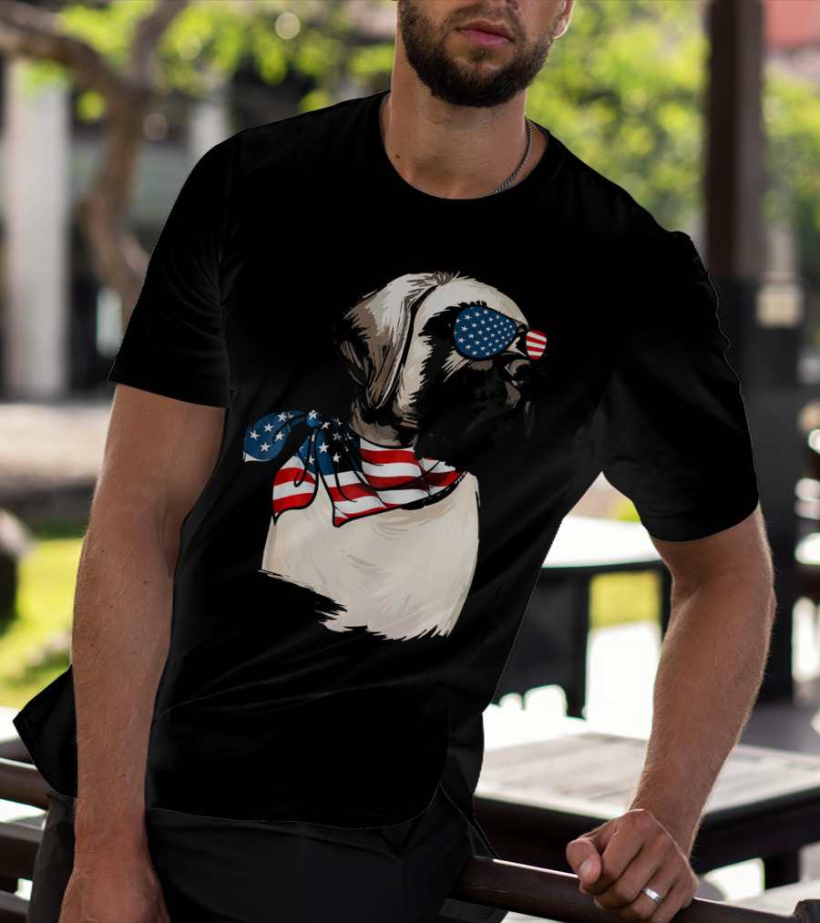 American Flag English Mastiff With Patriotic Stars And Stripes Sunglasses And Scarf T-Shirt