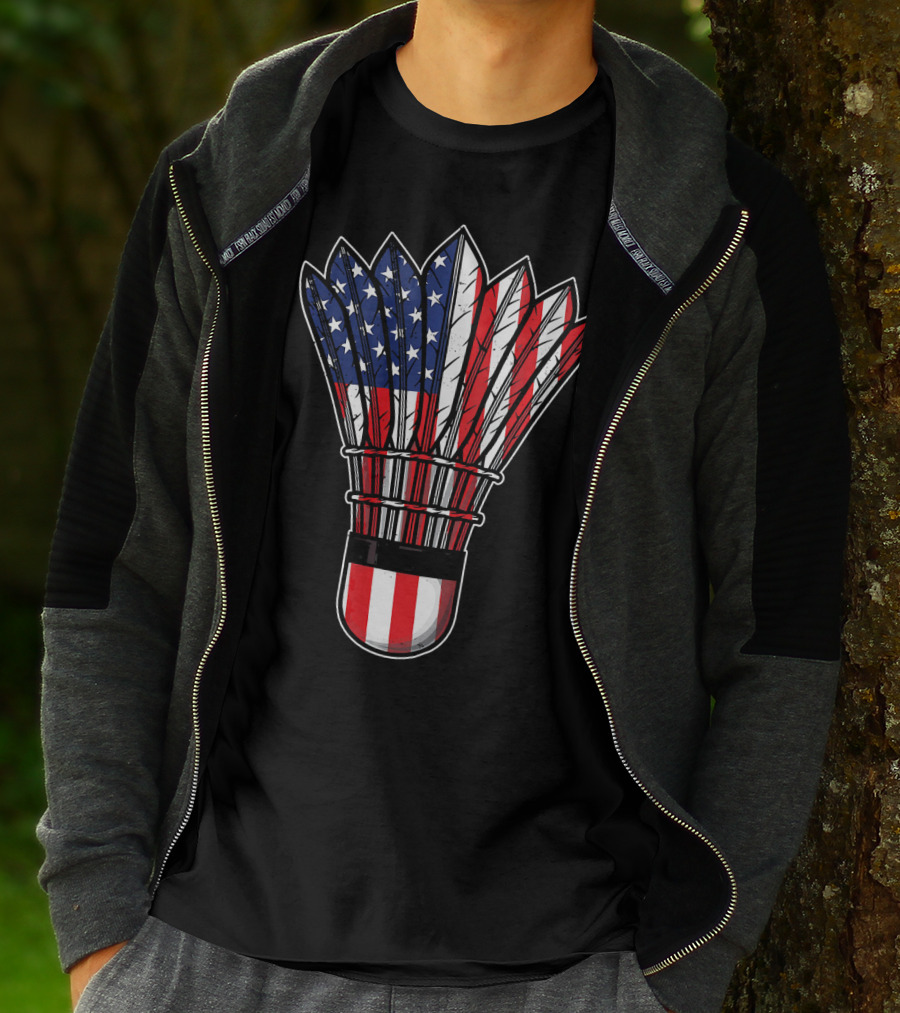 Funny Badminton Shuttlecock American Flag Patriot Player Love T-Shirt