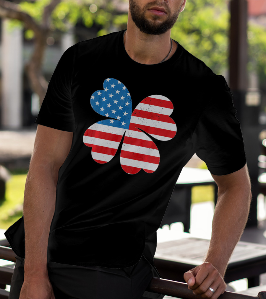 Independence Day American Flag 4 Leaf Clover Shamrock T-Shirt