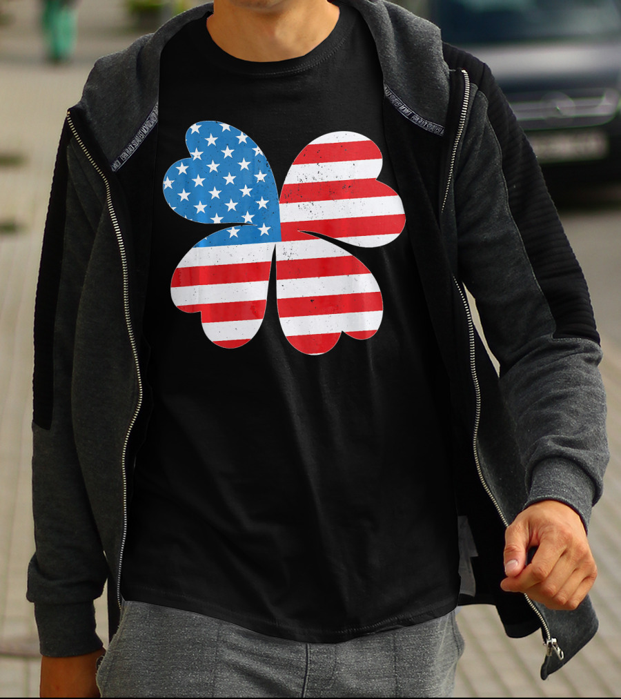 Independence Day American Flag 4 Leaf Clover Shamrock T-Shirt