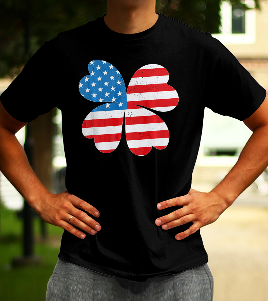 Independence Day American Flag 4 Leaf Clover Shamrock T-Shirt