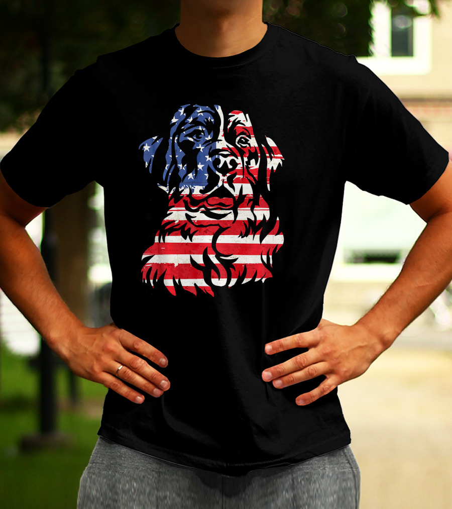 Funny Bernese Mountain Dog American Flag T-Shirt