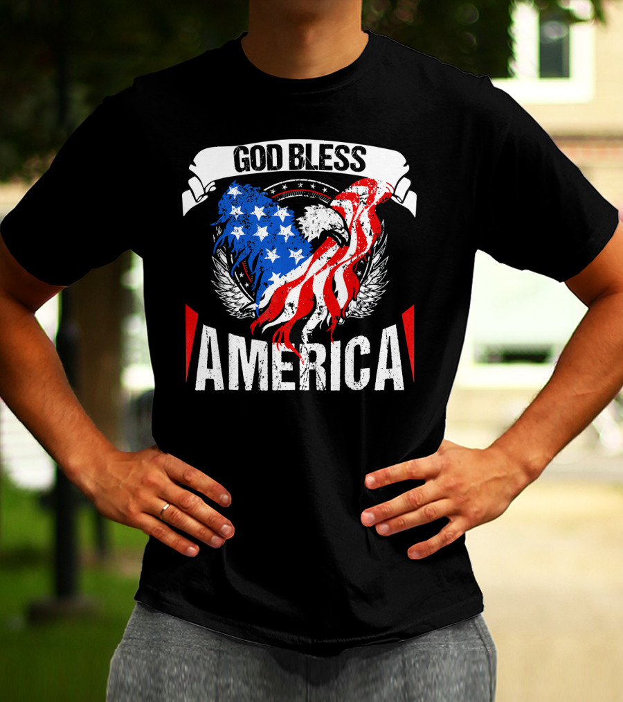God Bless America Eagle Patriotic Stars And Stripes Wings T-Shirt