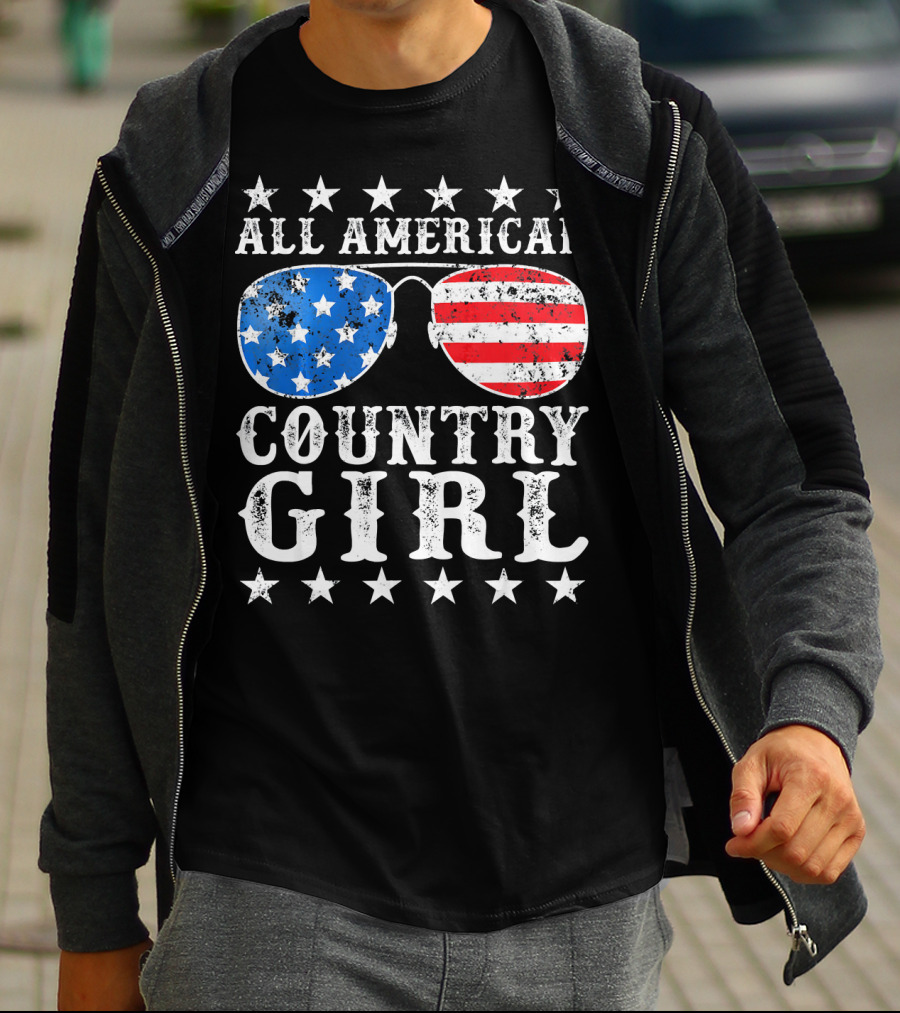 All American Country Girl Stars And Stripes Sunglasses USA T-Shirt