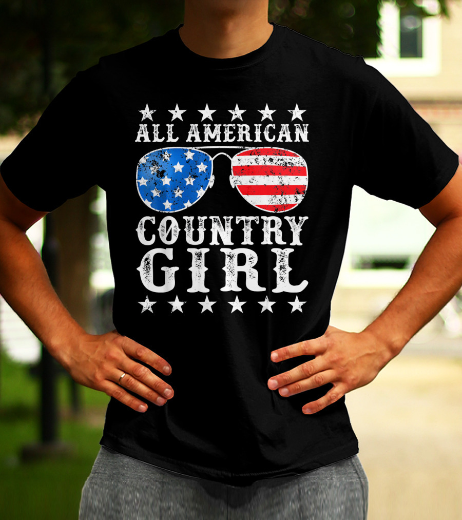 All American Country Girl Stars And Stripes Sunglasses USA T-Shirt