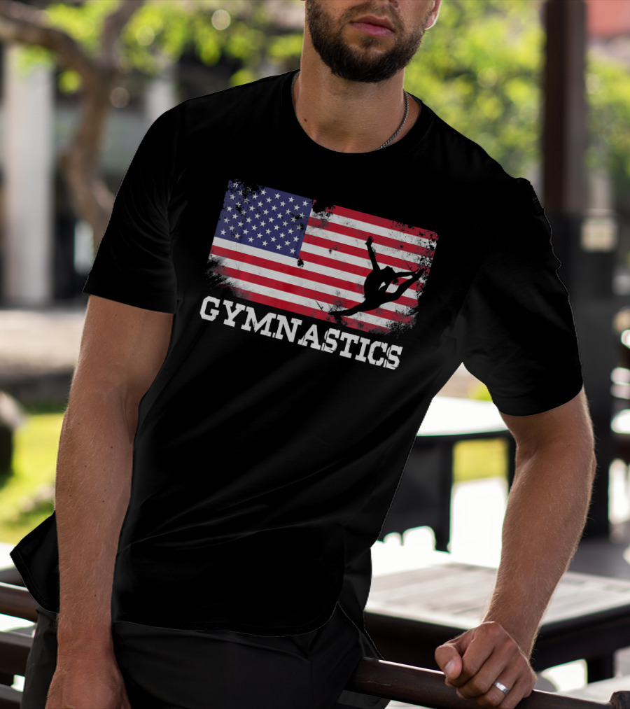 Gymnastics USA Flag Patriotic Silhouette American Athlete T-Shirt