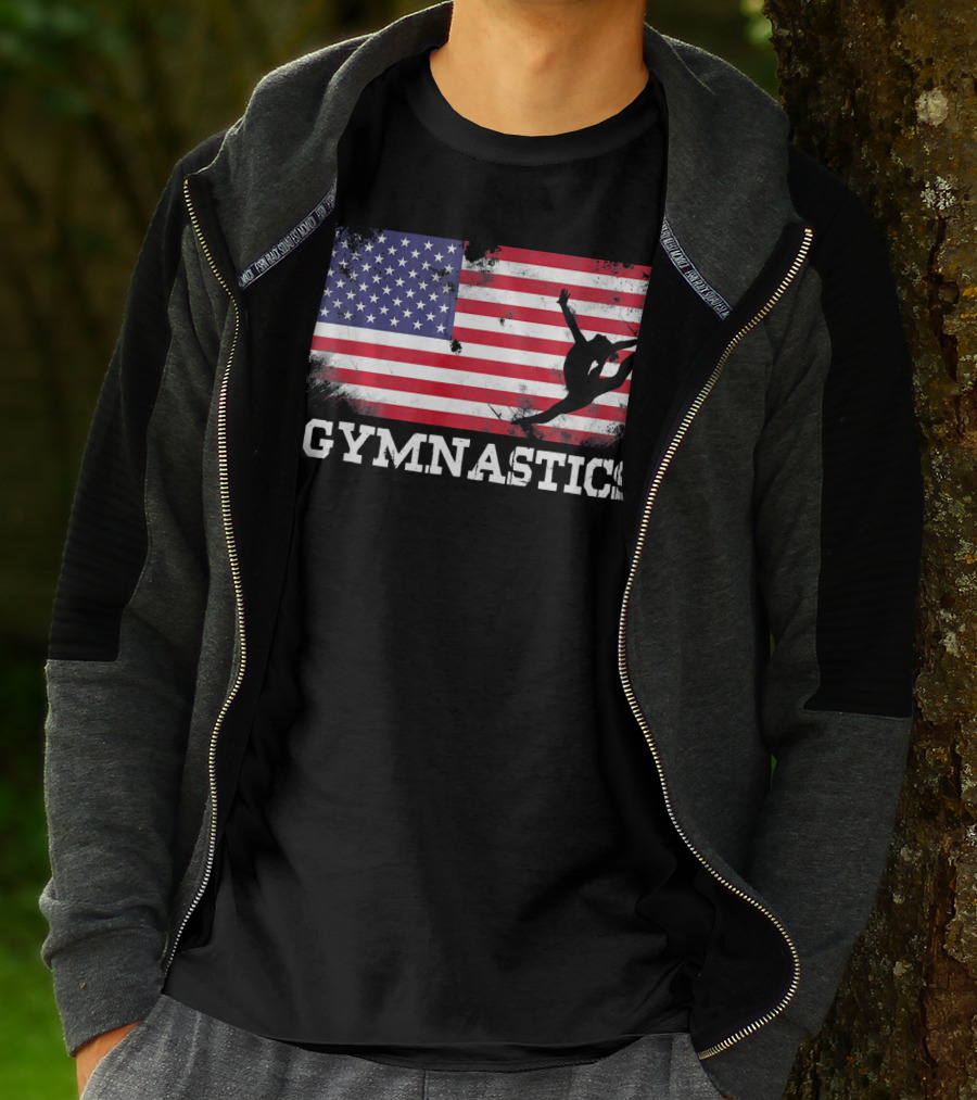 Gymnastics USA Flag Patriotic Silhouette American Athlete T-Shirt