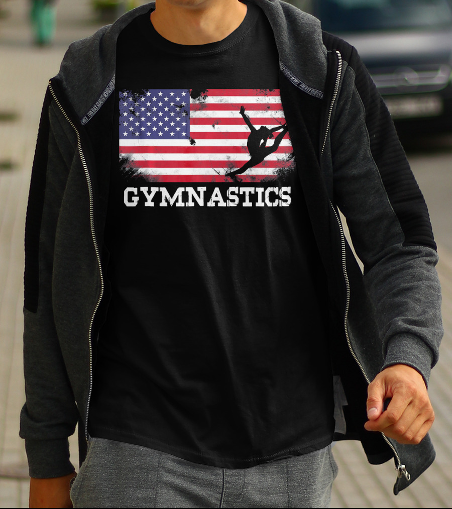 Gymnastics USA Flag Patriotic Silhouette American Athlete T-Shirt