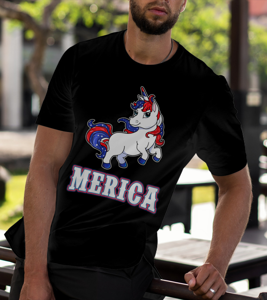 Merica Americorn Patriotic Unicorn With US Flag Colors T-Shirt
