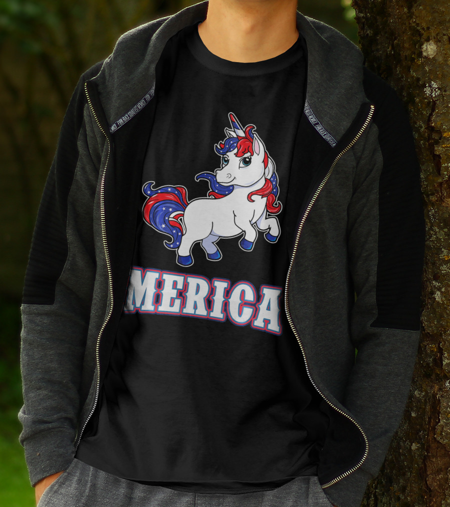 Merica Americorn Patriotic Unicorn With US Flag Colors T-Shirt