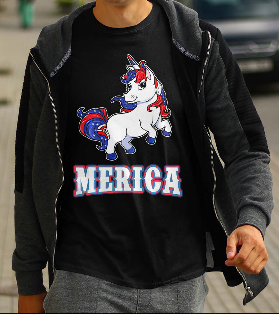 Merica Americorn Patriotic Unicorn With US Flag Colors T-Shirt