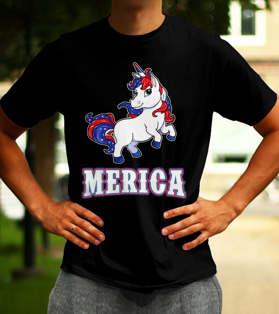 Merica Americorn Patriotic Unicorn With US Flag Colors T-Shirt