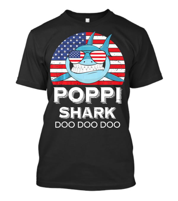 Poppi Shark Doo Doo Doo American Flag Sunglasses T-Shirt