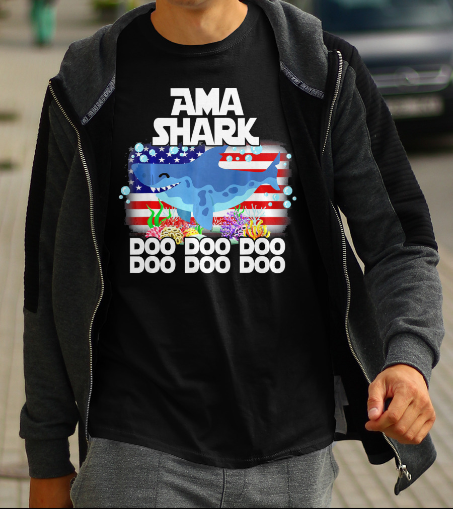 AMA Shark US Flag Doo Doo Doo T-Shirt