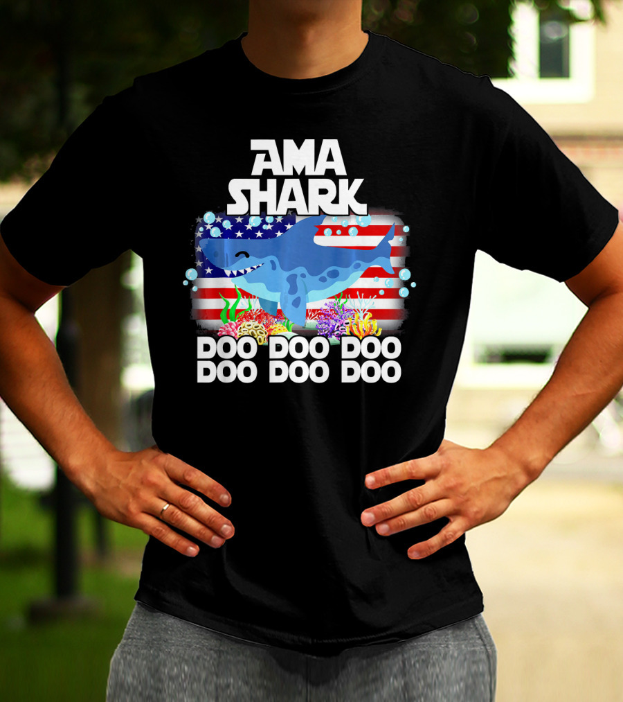 AMA Shark US Flag Doo Doo Doo T-Shirt
