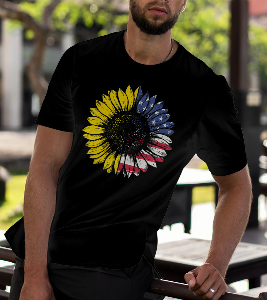 Sunflower With American Flag Stars And Stripes Patriotic T-Shirt
