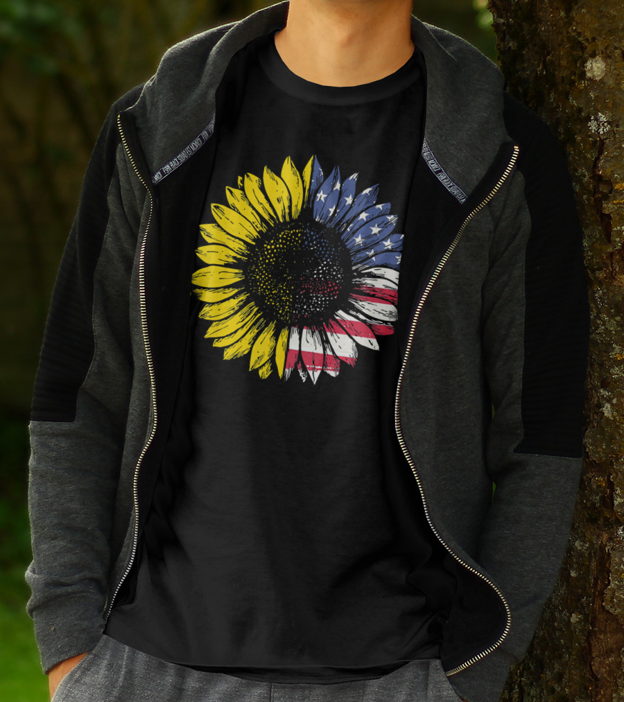Sunflower With American Flag Stars And Stripes Patriotic T-Shirt
