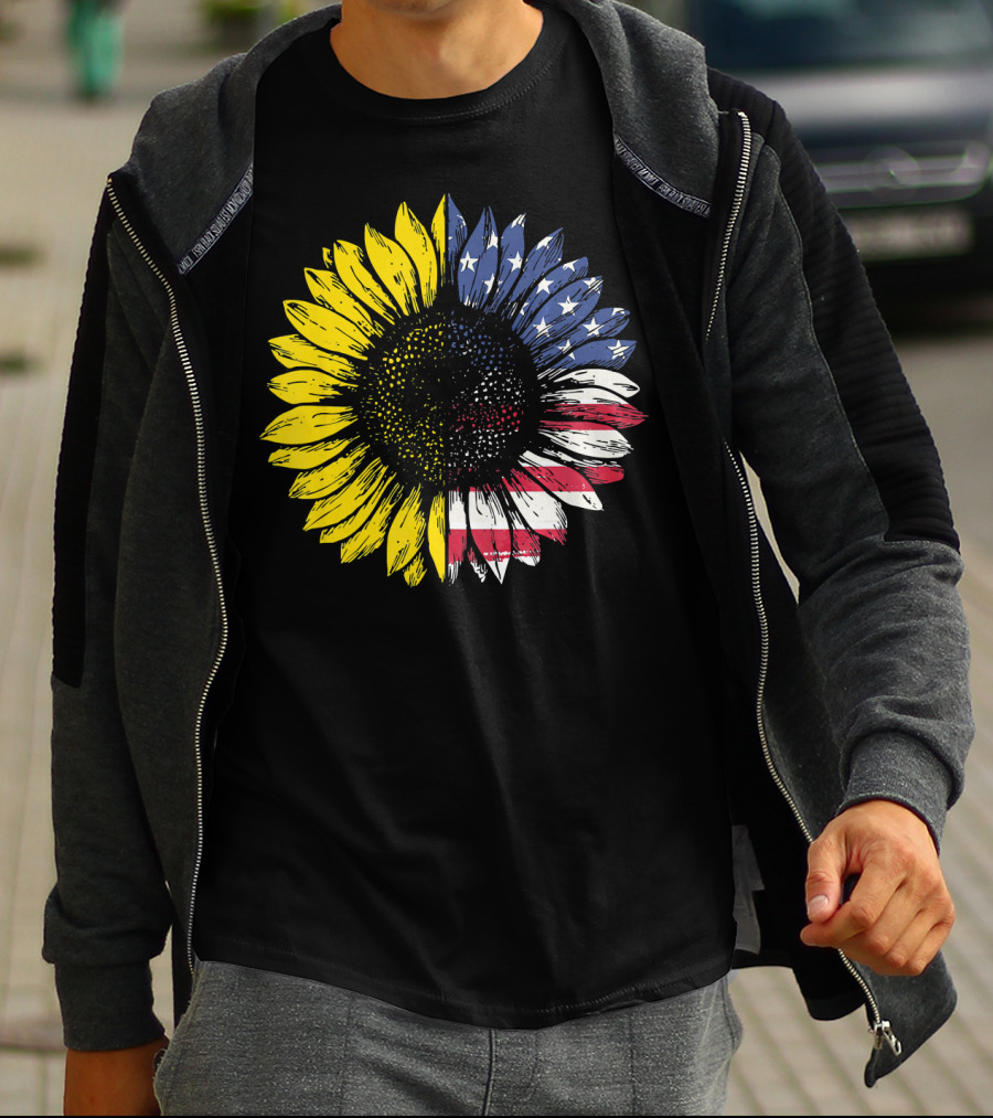 Sunflower With American Flag Stars And Stripes Patriotic T-Shirt