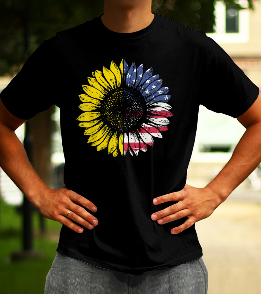 Sunflower With American Flag Stars And Stripes Patriotic T-Shirt
