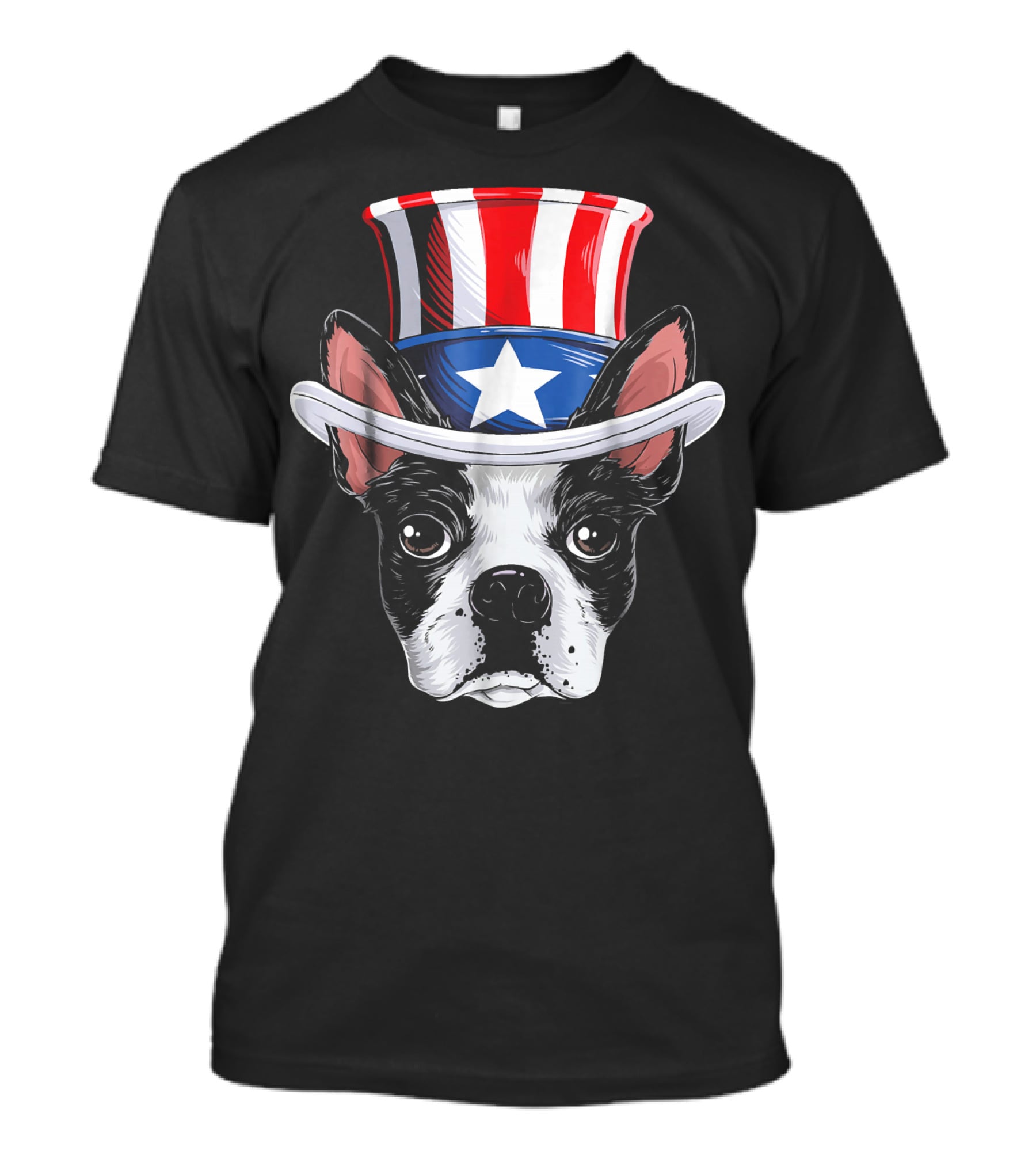 Boston Terrier Wearing Uncle Sam Hat With Star And Stripes T-Shirt